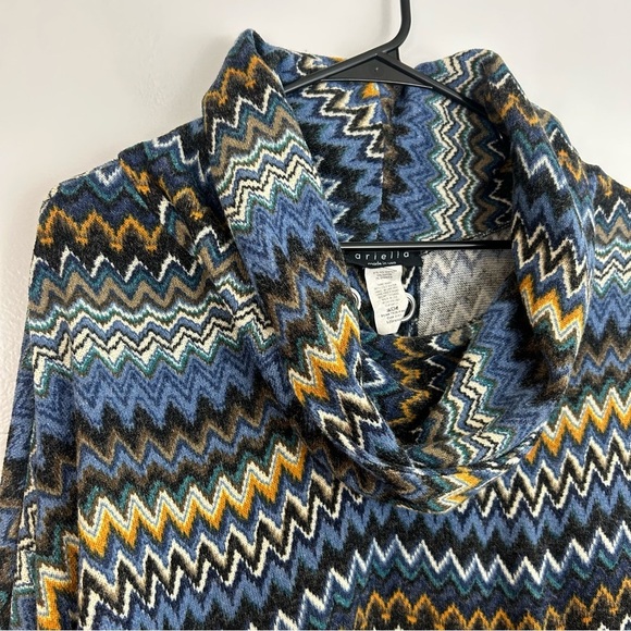 Ariella Blue Zig Zag Chevron Cowl Neck Lace Up Pullover Sweater Size Large - Picture 4 of 11